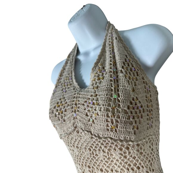 J.J. Basics Vintage y2k Lace Sequin Crochet Babydoll Halter Blouse Size Medium - Picture 6 of 7